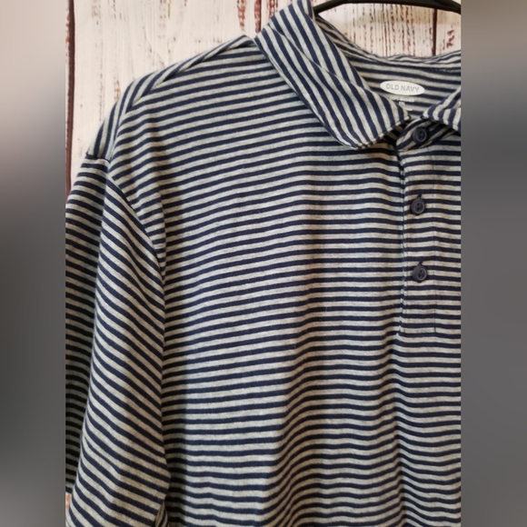🤍 EUC Blue & Gray Striped Men's Polo Shirt Size 2X - Picture 3 of 5